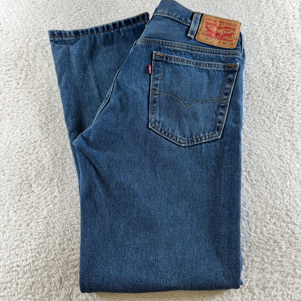 Levis 517 Jeans‎ Mens 33x32 Blue Bootcut Mid Rise Dark Wash Denim Pants CLEAN